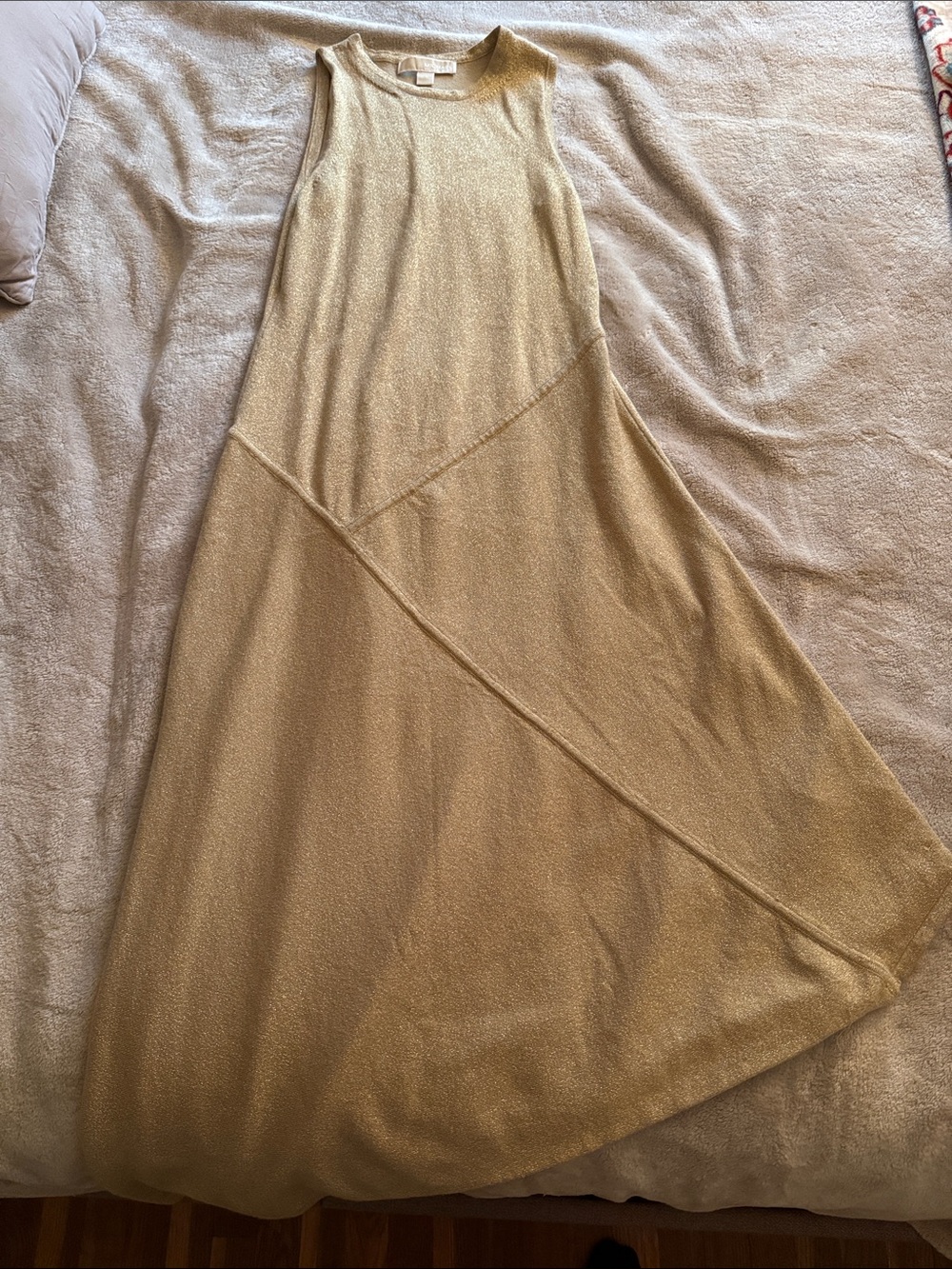 Gold Maxi Dress with Diagonal Panel Detail